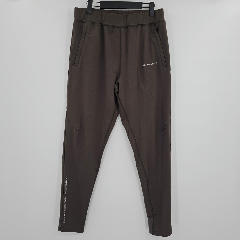 Alphalete Mens Joggers Brown Athletic Training Pants‎ Size L Graphic Leg Logo
